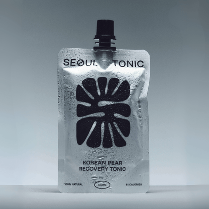 Seoul Tonic Korean Pear Recovery Tonic packaging on a gray background