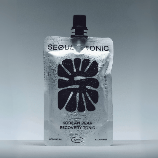 Seoul Tonic Korean Pear Recovery Tonic packaging on a gray background